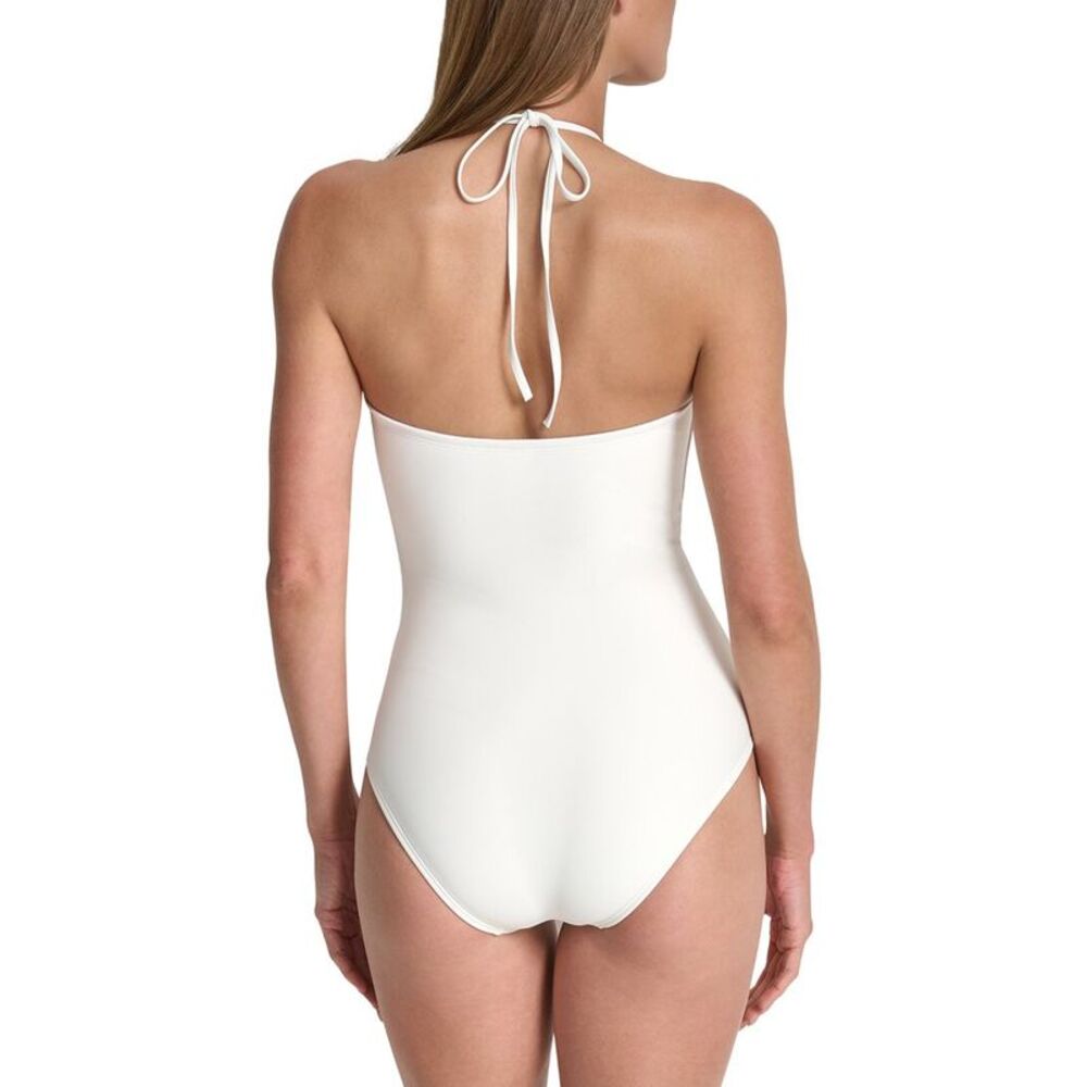 Dkny Womens  Halter Swimsuit With Jewel Box, White - Picture 2 of 4